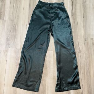 Gothic Double Zero Dark Green Satin Zipper Pockets Pants Size Small